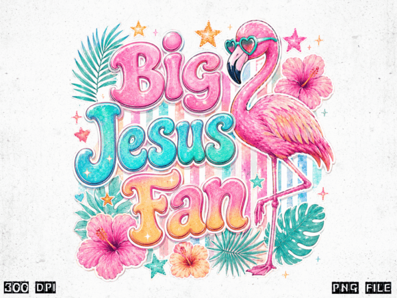 Big Jesus Fan Christian Summer Flamingo T-Shirt Designs