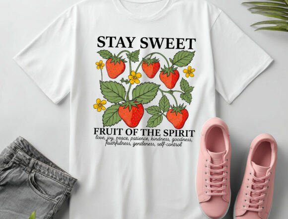 Boho Strawberry Christian Cross PNG for T-Shirt Designs