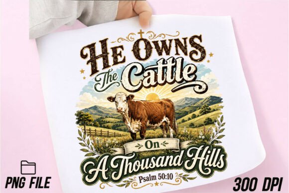 Christian Cattle on a Thousand Hills PNG: T-Shirt Designs