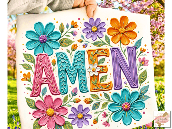 Floral Christian Amen PNG for T-Shirt Designs