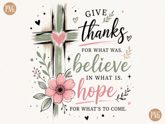 Give Thanks Believe Hope PNG Christian T-Shirt Designs