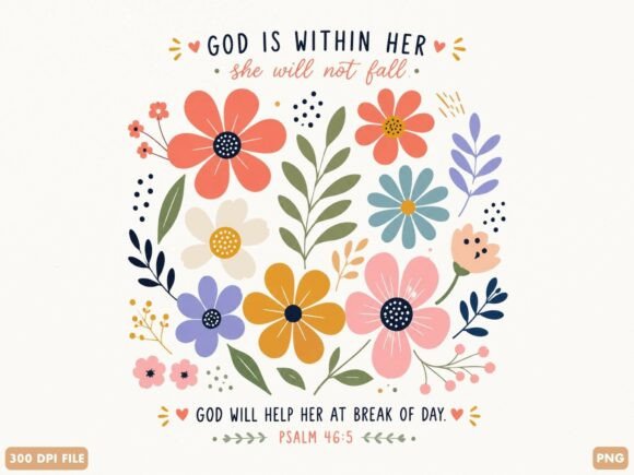God is Within Her Christian Floral PNG T-Shirt Designs