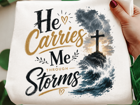 He Carries Me Through Storms Christian P T-Shirt Designs