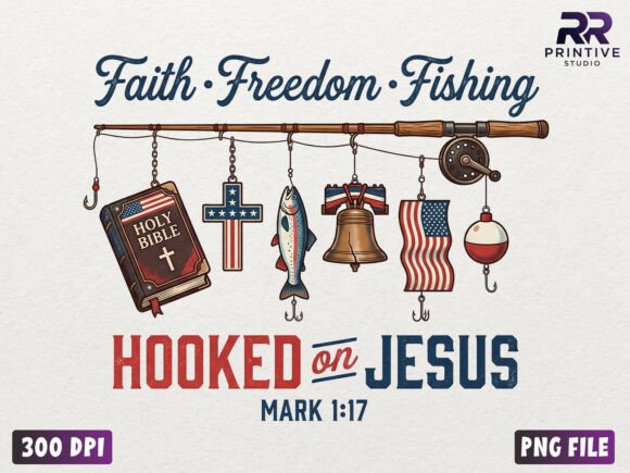 Hooked on Jesus Fishing Faith PNG T-Shirt Designs