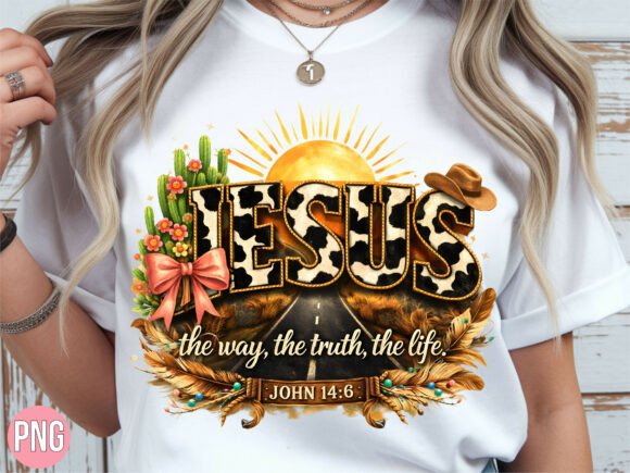 Jesus Cow Print Western Christian PNG T-Shirt Designs