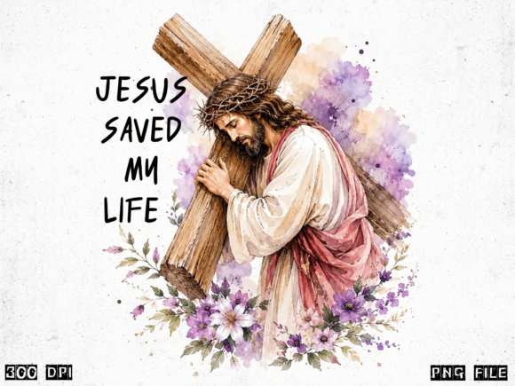 Jesus Saved My Life Watercolor Cross T-Shirt Designs