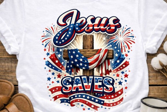 Jesus Saves 4th July Patriotic PNG for T-Shirt Designs