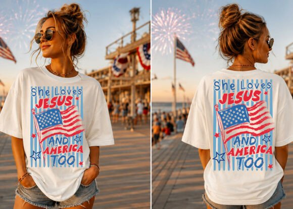 She Loves Jesus America Striped Shirt T-Shirt Designs