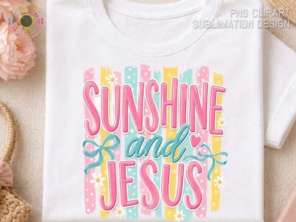Sunshine and Jesus Retro Brushstroke PNG T-Shirt Designs