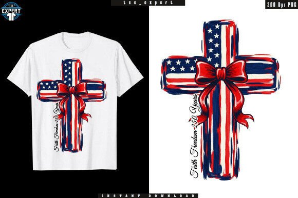 USA 250 Anniversary Christian Cross PNG for T-Shirt Designs